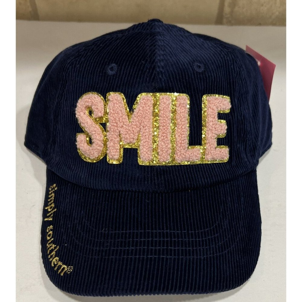 SIMPLY SOUTHERN Sparkle Puff Letter SMILE‎ Weekend Corduroy Baseball Cap Hat NEW